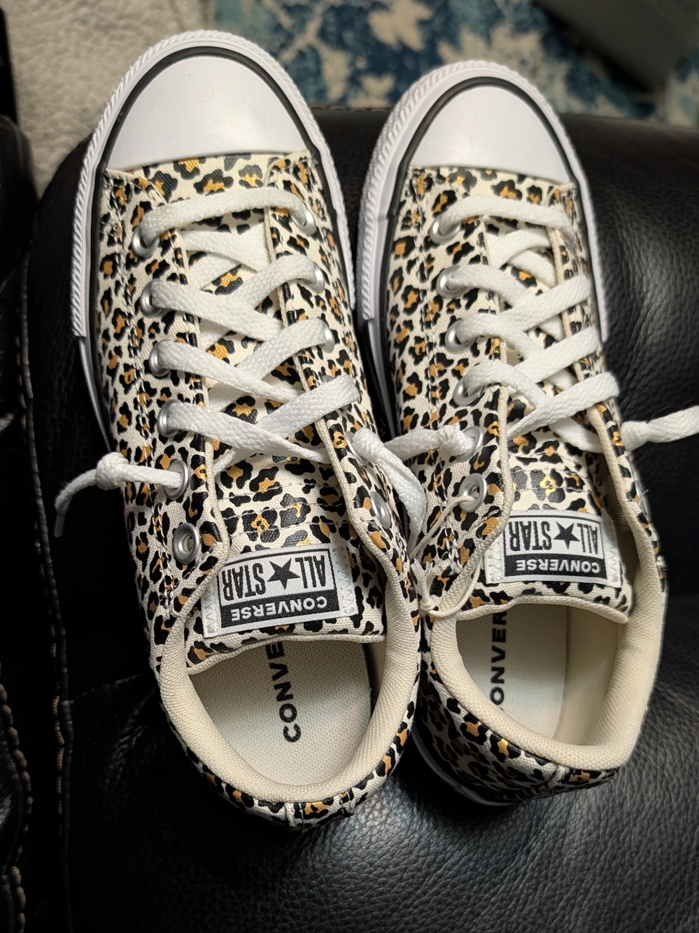Converse Kids Leopard Print Low Top Sneakers - White, Black, Tan Nwt Size 5